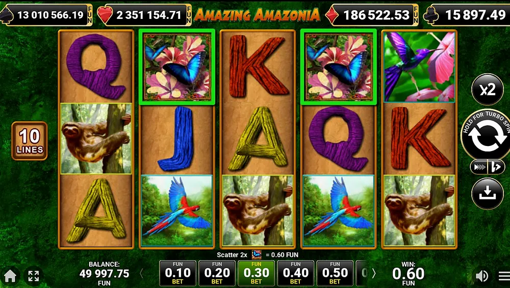 Butterfly scatters paying on the Amazing Amazonia reels