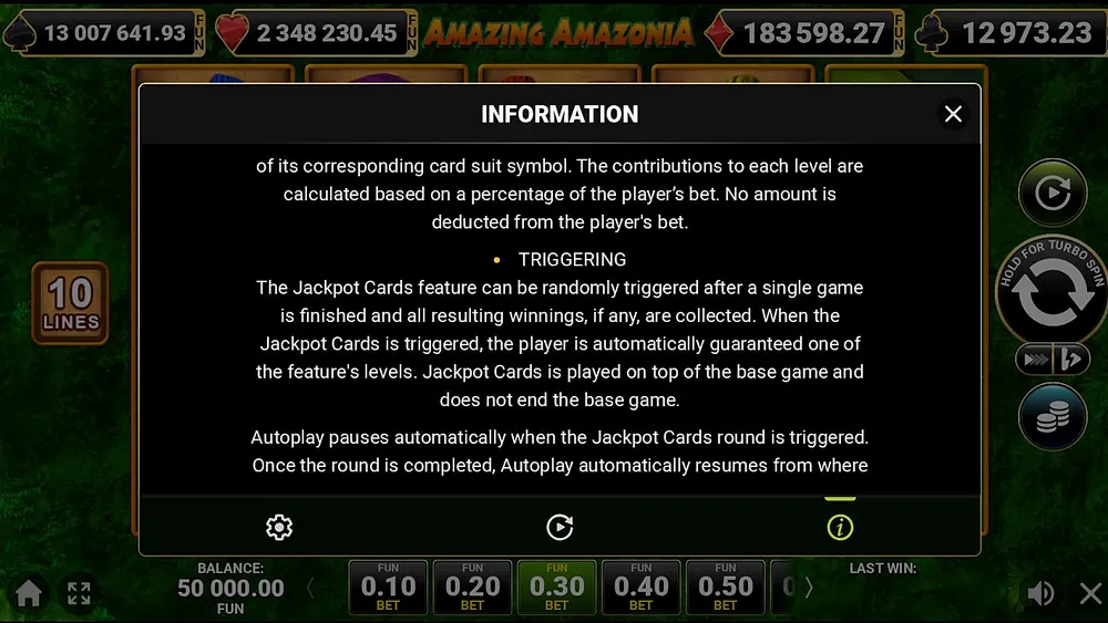 Jackpot Cards triggering rules in Amazing Amazonia