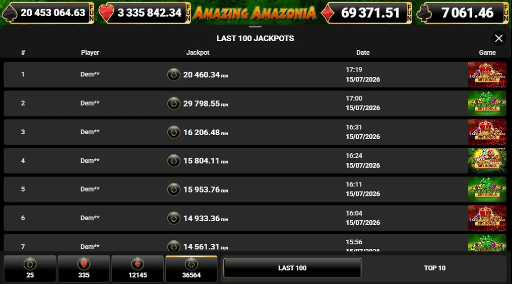 Browse jackpot winners list.